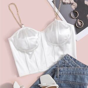 NWOT White Chain-Strap Bustier Top